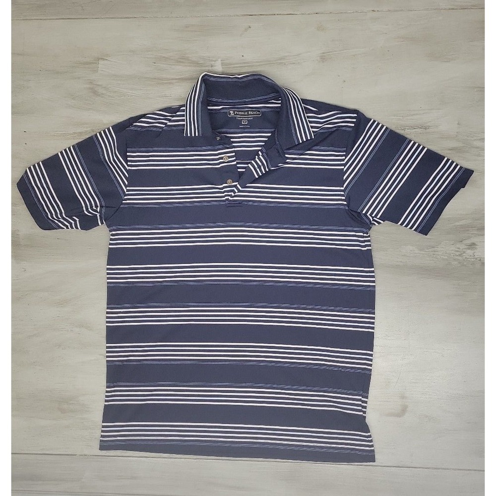 Pebble‎ Beach Performance Short Sleeve Button Down Golf Shirt Navy Blue Medium